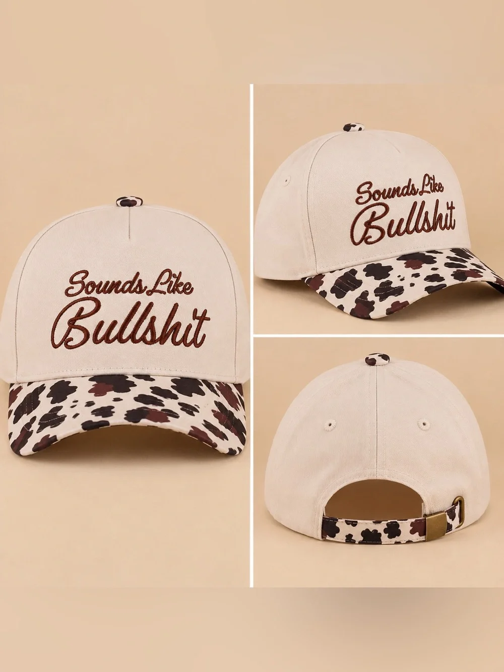 Zenana Sounds Like Bullsh*t Novelty Baseball Hat Cow Print
